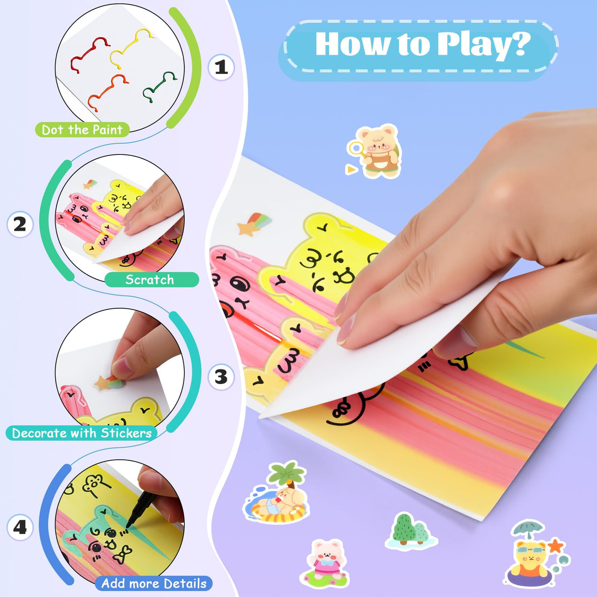 GAKICO Rainbow Scratch Art for Kids: Creative Squeegee Painting Kits, Rainbow Scratch Paper Art Set, Squeeze Magic Reveal Craft Kits, DIY Postcards Party Favors Novelty Gifts for Girls Boys GAKICO