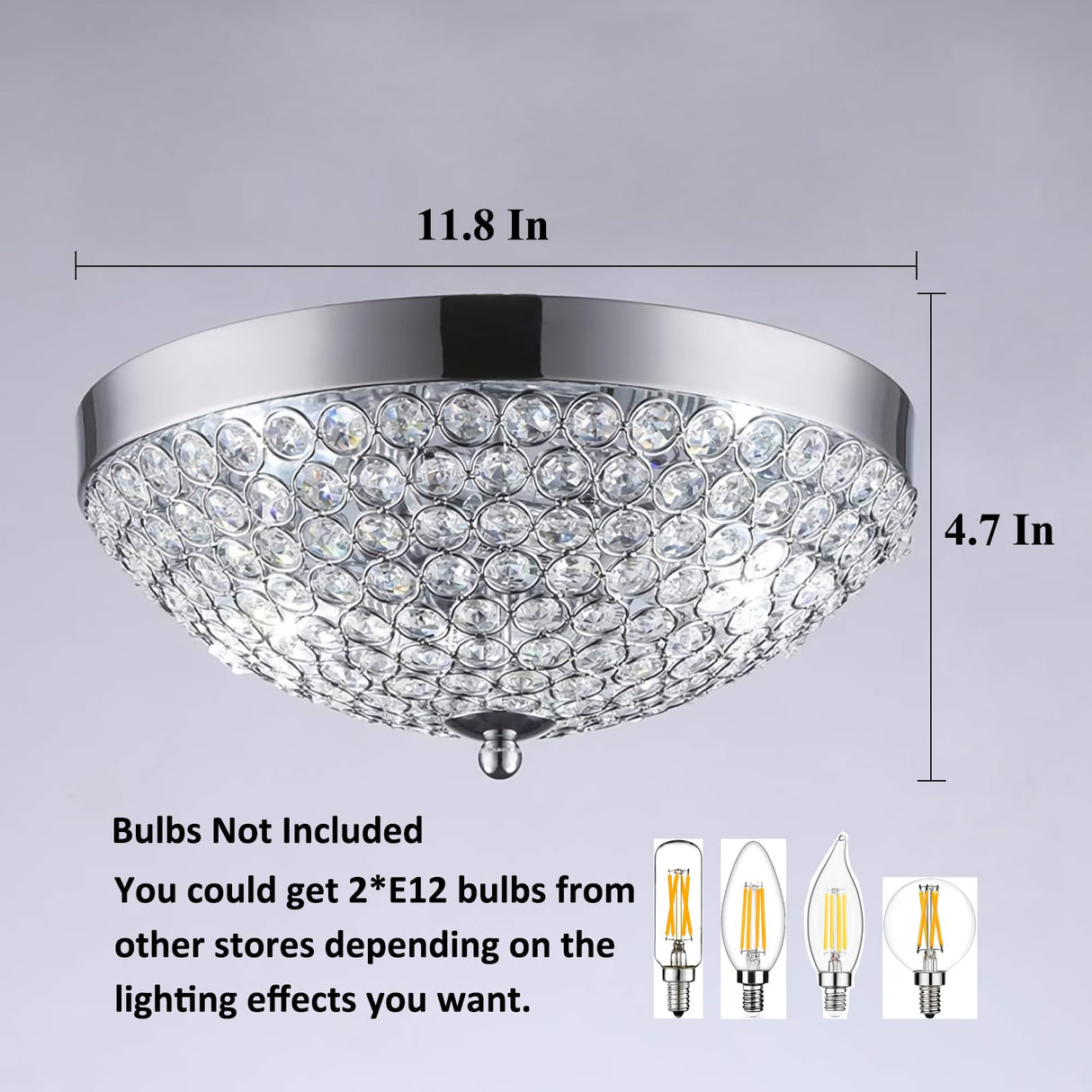 Litaddscen Modern Chrome Flush Mount Crystal Ceiling Light,2-Light Crystal Chandelier Ceiling Lighting for Bedroom Living Room Closet Kitchen,Hallway Light Fixtures with Sparkling Crystal Metal Shade Litaddscen