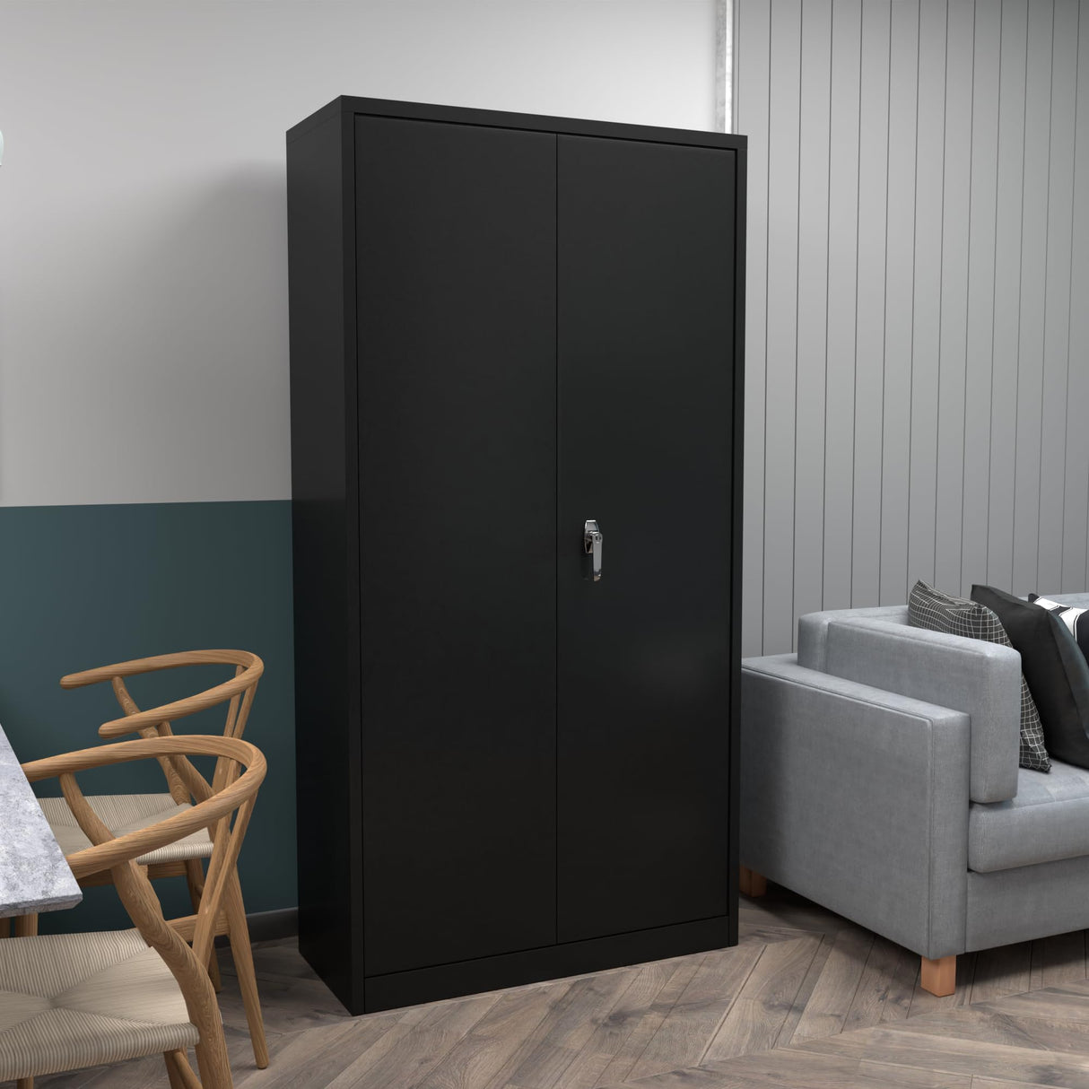 Reemoon Metal Storage Cabinet with Locking Doors and Adjustable Shelves, 72" Tall Steel Storage Cabinet for Home Office, Black Reemoon