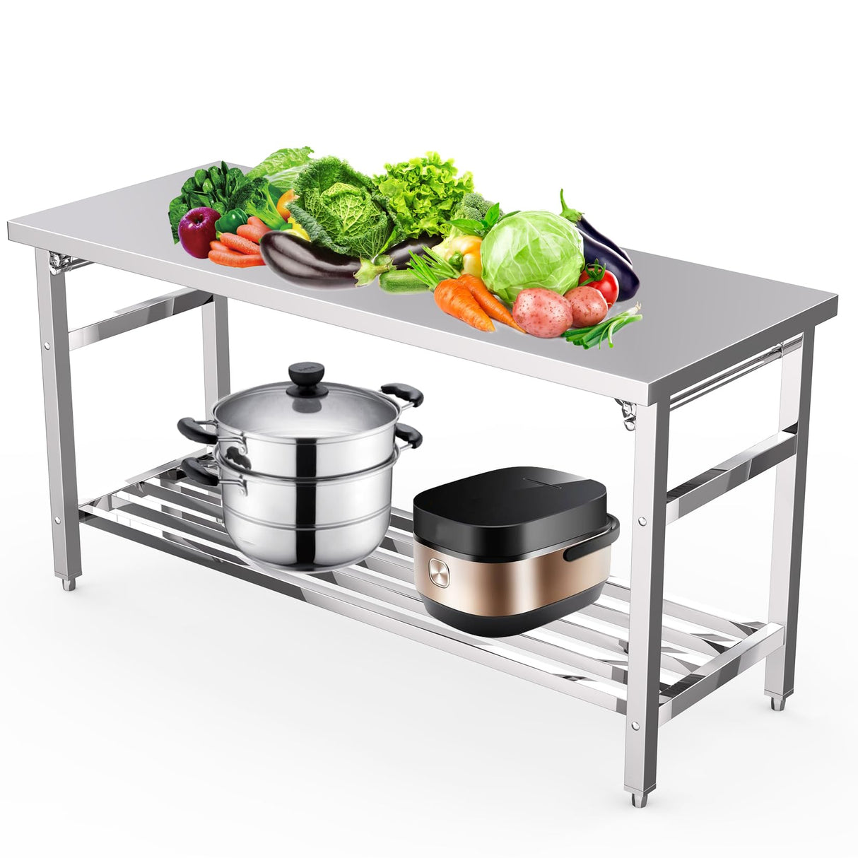 24 x 60 Inch Stainless Steel Folding Table for Prep & Work, NSF Commercial Heavy-duty Stainless Steel Kitchen Island with Undershelf for Restaurant and Home Fashionwu