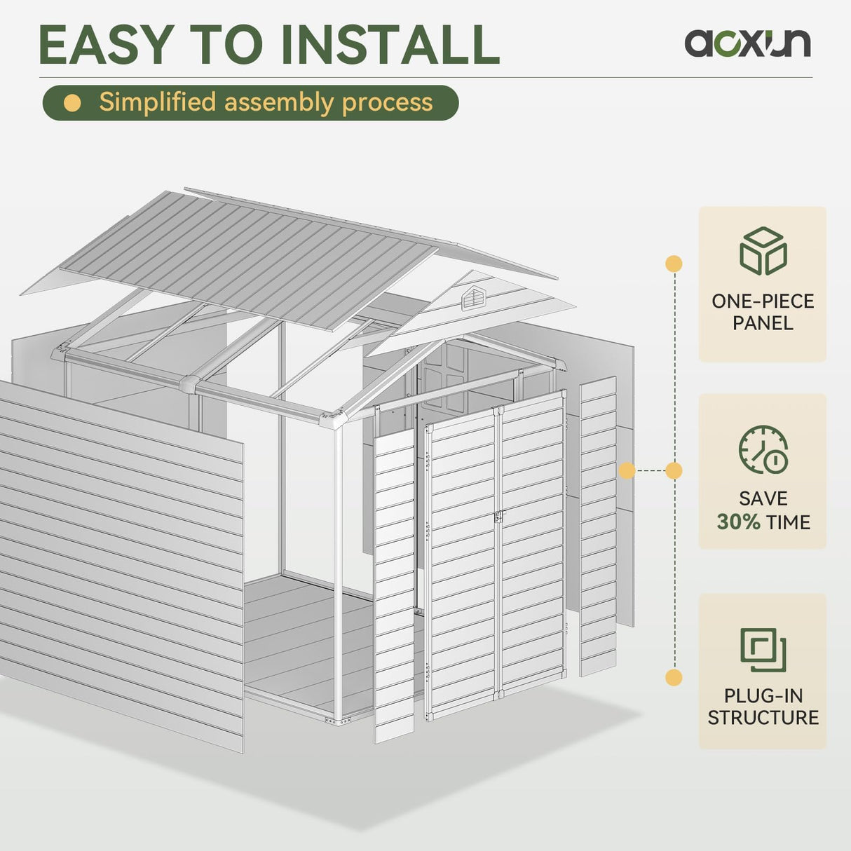 Aoxun 8 x 6 FT Outdoor Storage Shed with Window, Resin Shed with Floor & Lockable Doors, Garden Shed Waterproof Plastic Tool Shed with Sloped Roof for Backyard, Garden, Patio, Lawn, Grey Aoxun