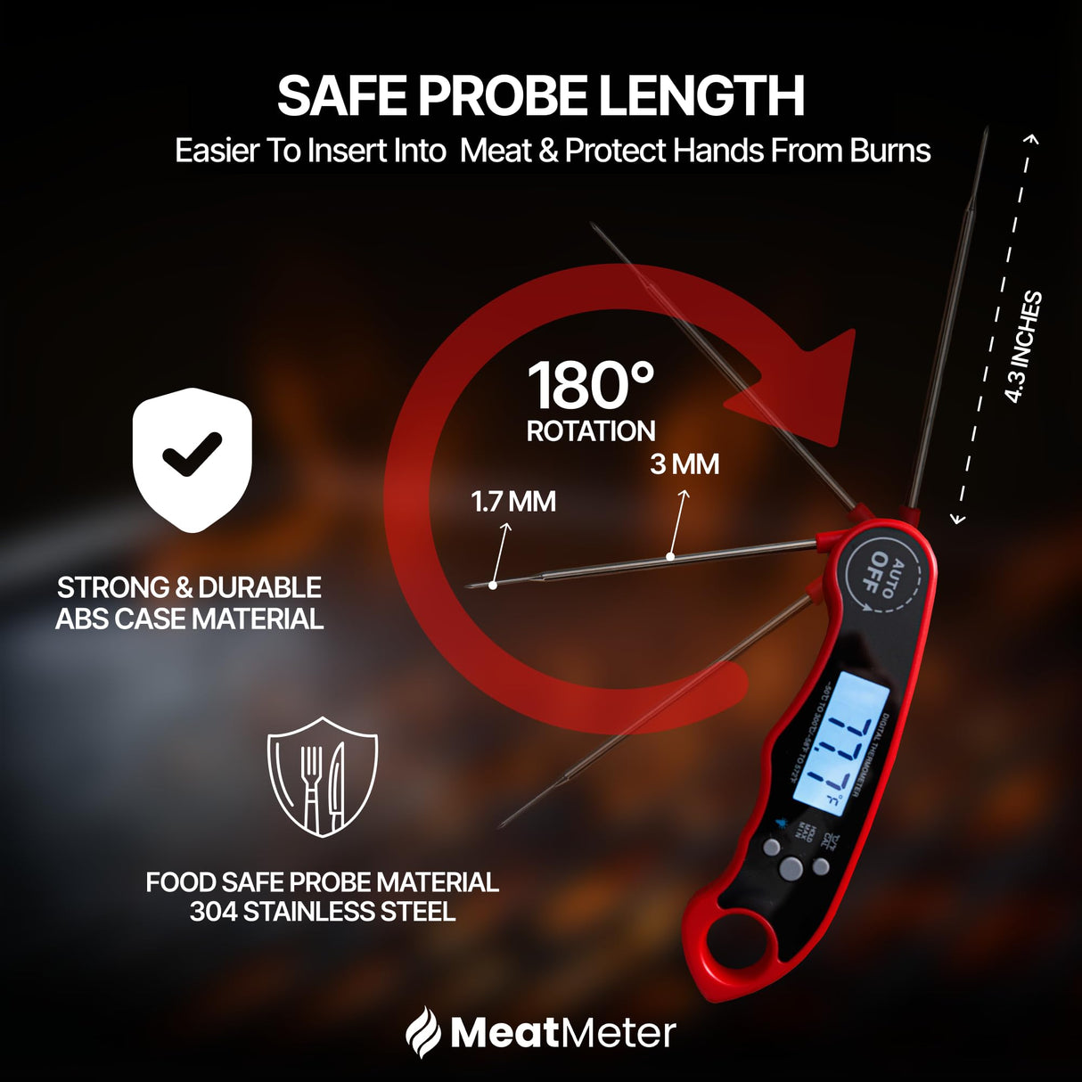 MeatMeter Digital Meat Thermometer for Grill/Cooking Fast Instant Read Waterproof Magnetic Probe Thermometer w/Backlight and Display for Kitchen, BBQ, Frying, etc. Chicken, Steak,or Burgers, Red MeatMeter