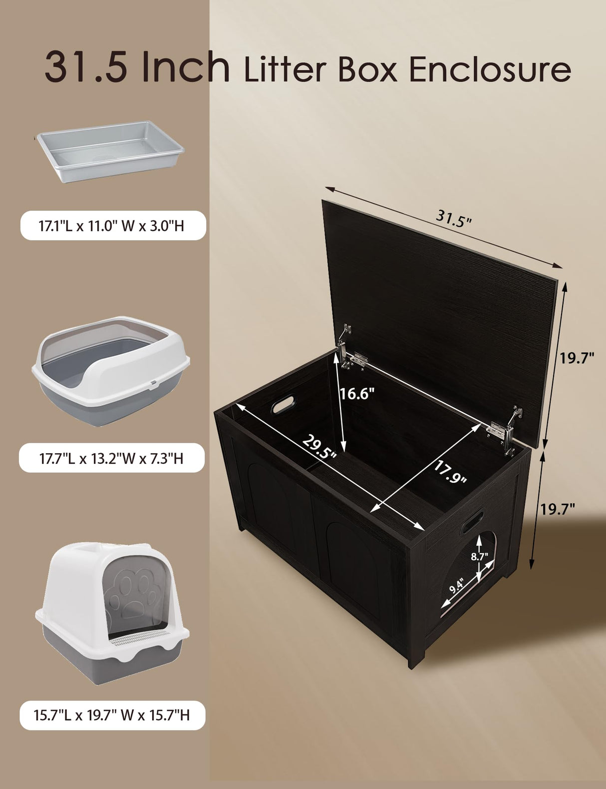 DINZI LVJ Cat Litter Box Enclosure, Flip Top Litter Box Furniture, Hidden Cat Washroom, Wooden House, End Side Table, 31.5" L x 19.7" W x 19.7" H, Sturdy and Easy to Assemble, Espresso DINZI LVJ