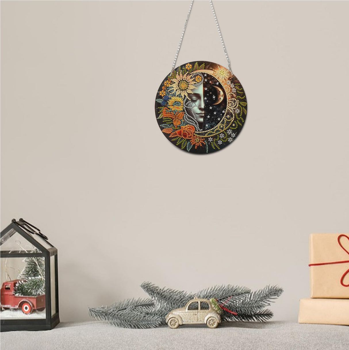 AIBOERL Sun and Moon Diamond Painting Pendant Kits,5D Diamond Art Diamond Painting Hanging Kits,7.17"X7.17"DIY Diamonds Painting Suncatcher Pendant Kit for Adults for Gift Wall Home Decor AIBOERL