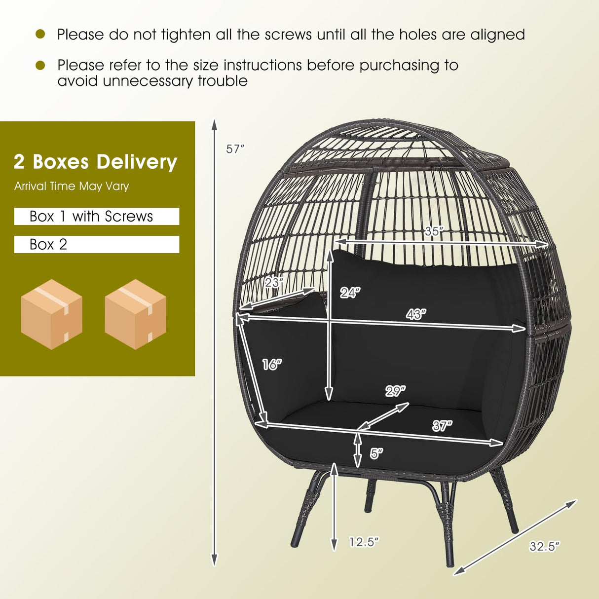 Giantex Oversized Wicker Egg Chair, Outdoor & Indoor Hammock Chair with Thick Cushions, 2-Person PE Rattan Lounge Chair Swing Chair for Patio, Backyard,Porch, 450 LBS Weight Capacity (Black) Giantex