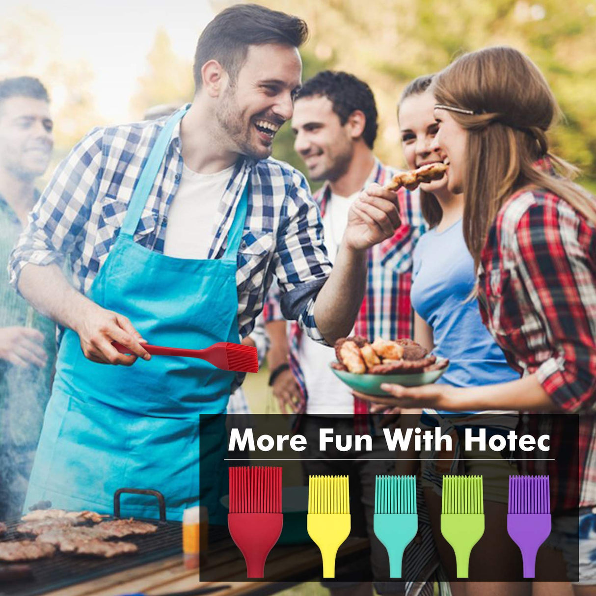 HOTEC Silicone Heat Resistant Marinading Meat Grill Basting Pastry Brush for Oil Butter Sauce Sausages Desserts Turkey Baster Grill Barbecue, Multicolor HOTEC