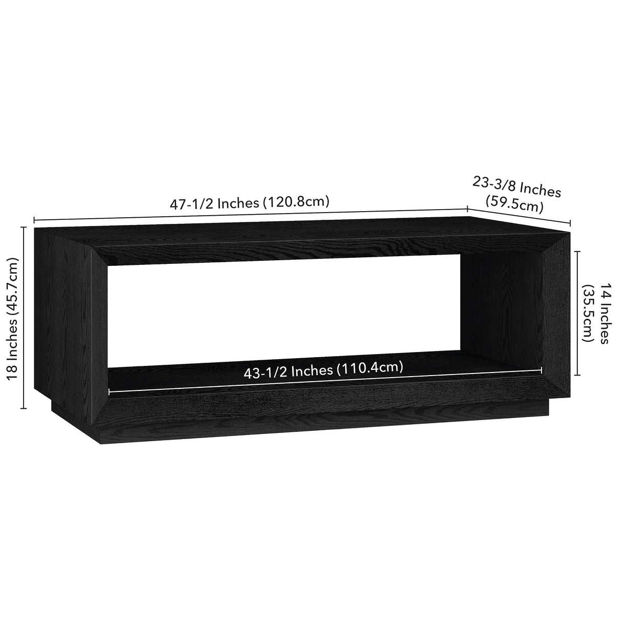 Henn&Hart 48" Rectangular Coffee Table with Open Storage Shelf for Living Room, Family Room, or Office, Black Grain Henn&Hart