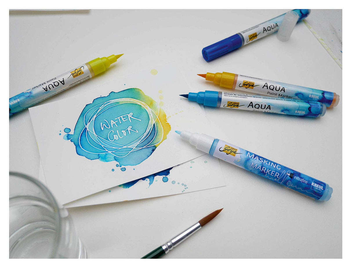 KREUL 18160 Solo Goya fine, Removable Scratch Masking Marker Shape, for Precise and Sharp Middle of Flowing Watercolour Paint, line Width 1-2 mm, Blue KREUL