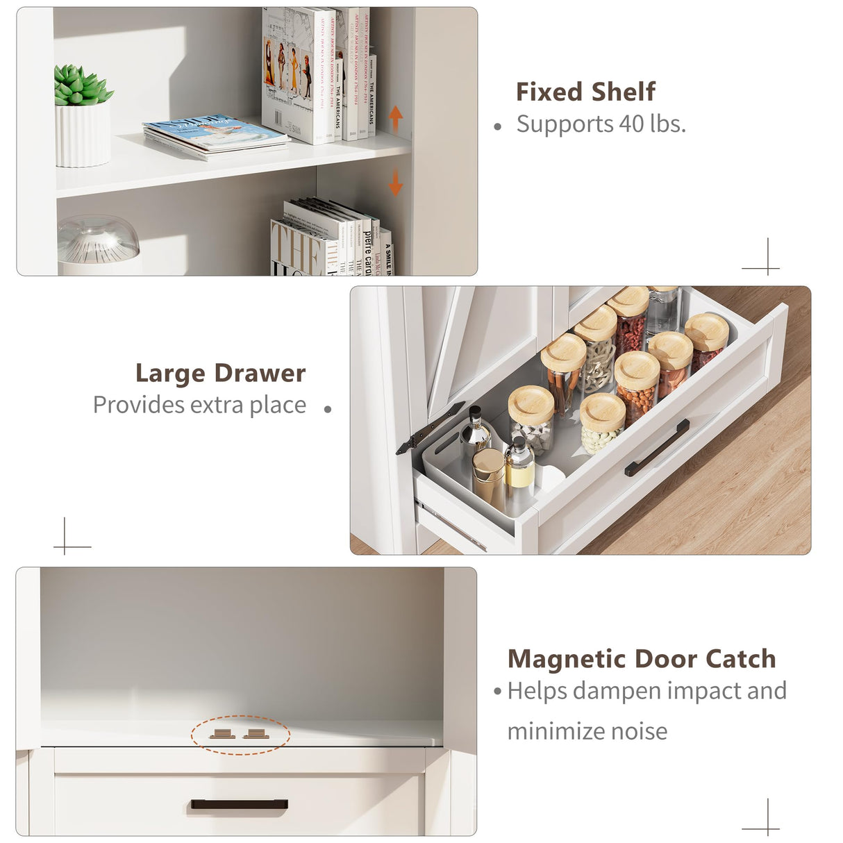 72" Tall Farmhouse Kitchen Pantry with Drawer and 4 Shelves, Large Wood Kitchen Storage Cabinets with 2 Barn Doors & Drawer, Versatile Storage for Dining Room, Bathroom, Antique White Brelley