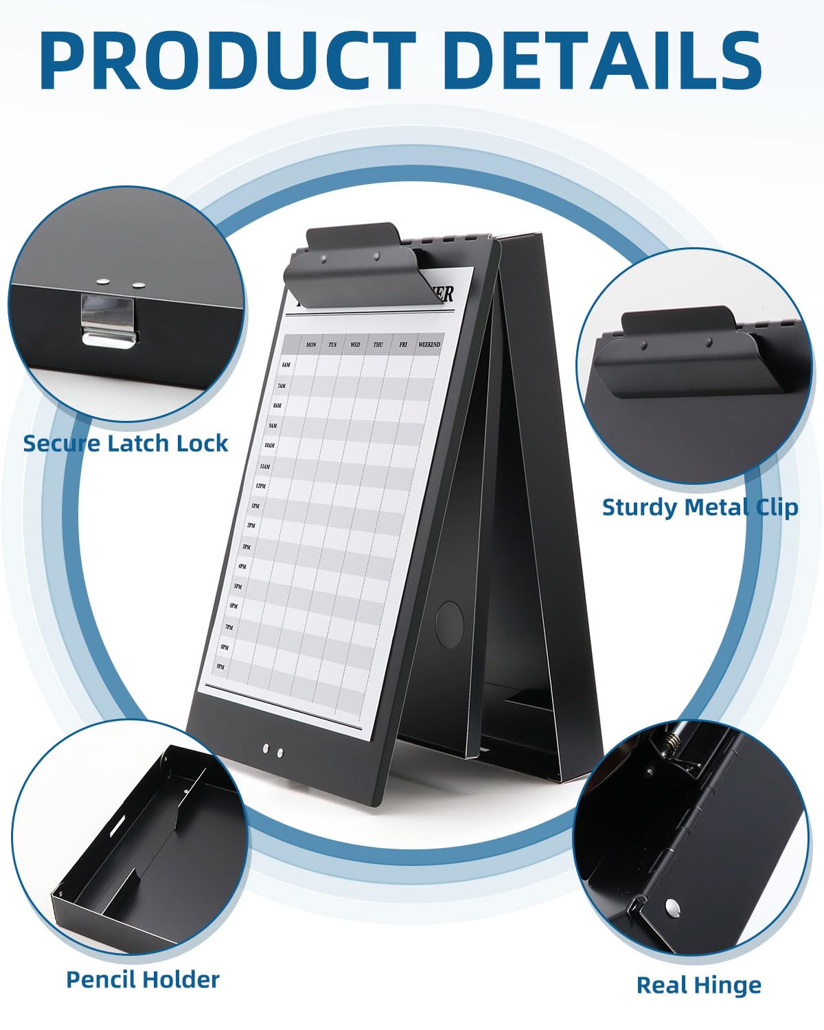 Metal Clipboard with Storage, Letter Size Heavy Duty Aluminum Clipboards, Dual Storage Binder Form Holder with High Capacity Clip for Teacher, Nurse, Police, School & Office Supplies - Frosted Black Sunnyclip