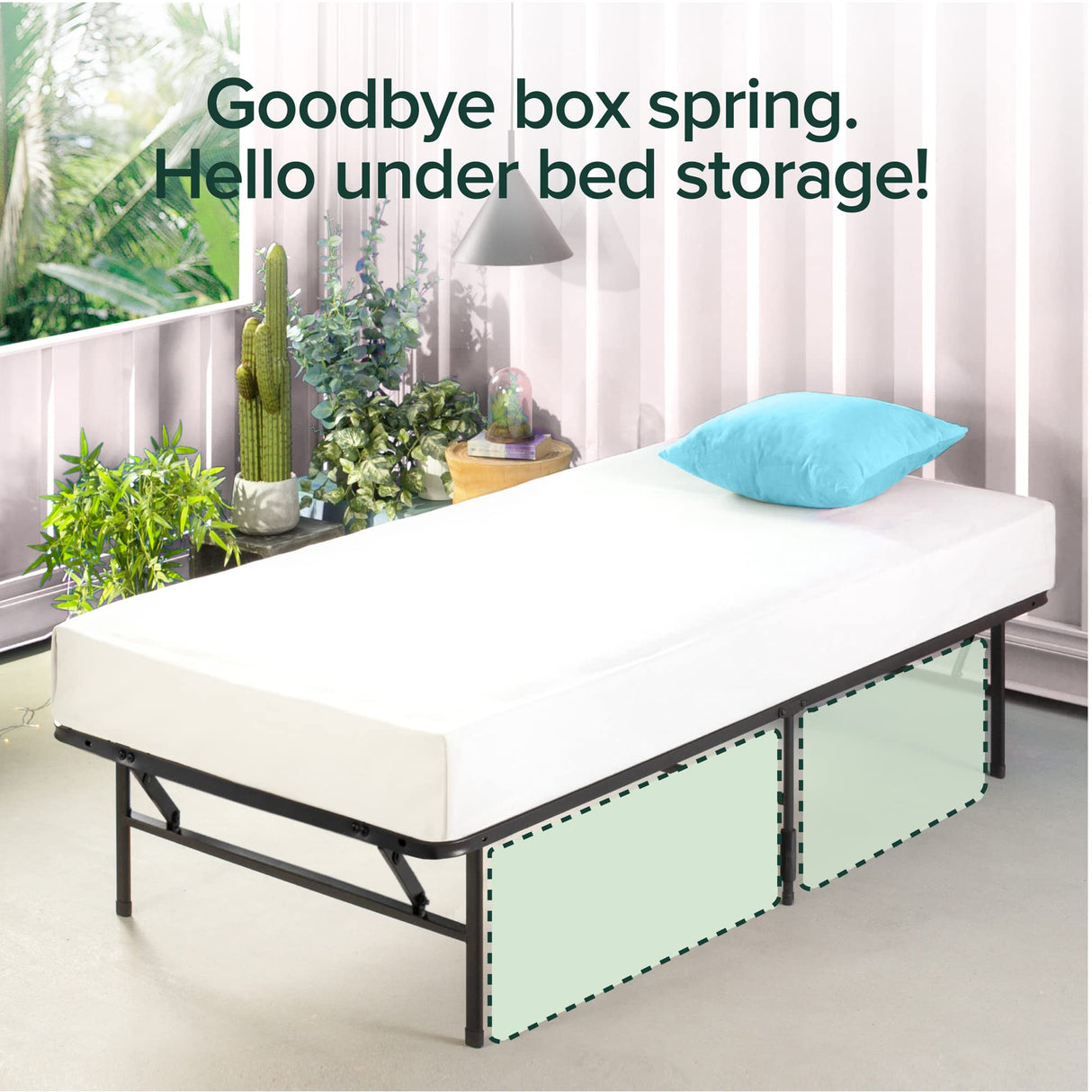 ZINUS SmartBase Tool-Free Assembly Mattress Foundation, 14 Inch Metal Platform Bed Frame, No Box Spring Needed, Sturdy Steel Frame, Underbed Storage, Black, Twin, Regular Zinus