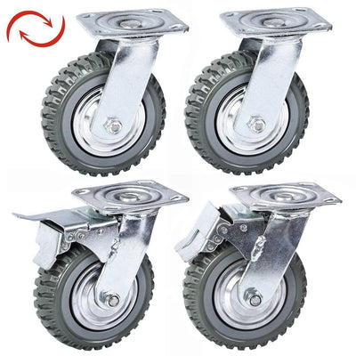 uyoyous 6 inch Caster Wheels Heavy Duty 4 Pack Anti-Skid Swivel Caster Load 1760 lbs Silent Ball Bearing Solid Wheel with 360° Rotation Top Plate (2 with Brakes& 2 Without)