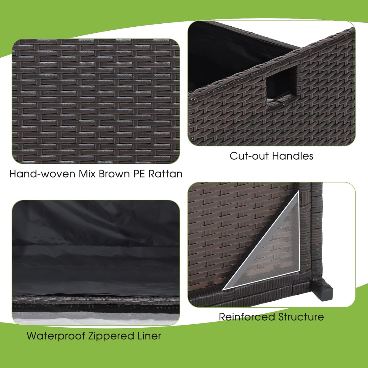 Tangkula 34 Gallon Outdoor Storage Bench with Seat Cushion, Patio Mix Brown Wicker Deck Box with Waterproof Liner and Side Handles, Outdoor Storage Bench for Cushions, Garden Tools, Pool Accessories Tangkula