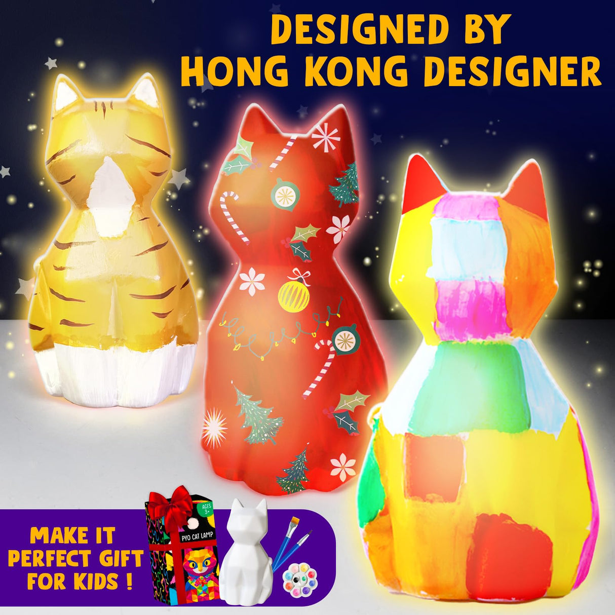 Goodyking Paint Your Own Cat Lamp Kit, DIY Cat Crafts Night Light, Painting Kit Arts & Crafts for Kids Ages 8-12, Art Supplies Birthday Party Valentine Gift for Teens Girls Boys Age 3 4 5 6 7 8+ Goody King