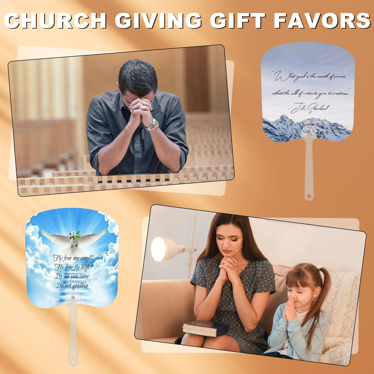 Cevhzoe 12 Pieces Church Fans Handheld Set, Double-sided Sublimation Fans Blank ,PET Plastic Blank Handheld Fan for Church Parties and Crafting (12pcs) Cevhzoe