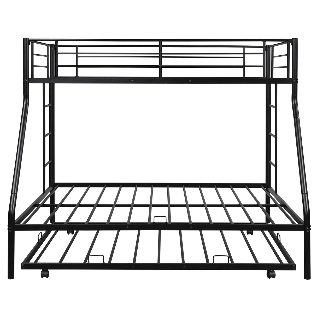 Twin Over Full Bunk Beds with Trundle, Metal Trundle Bed Frame with Safety Rails and Ladder for Bedroom, Black Flieks