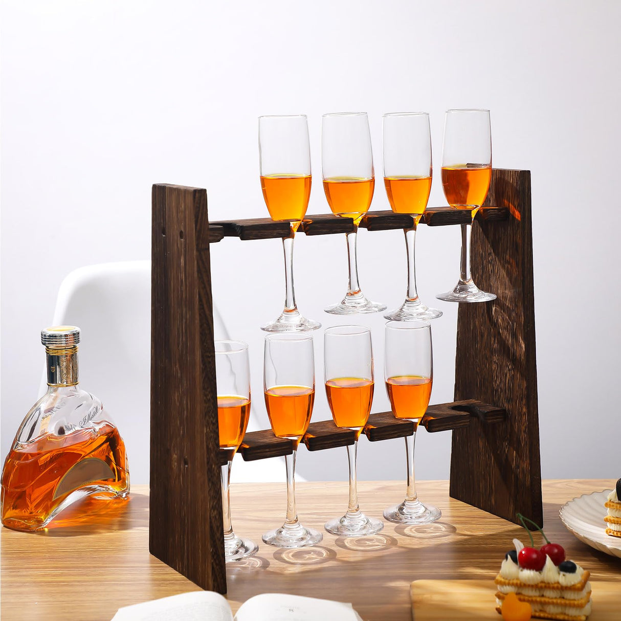 Lineshading 2 Pcs Champagne Flute Glass Holder Stand Wooden Wine Glass Holder Champagne Wall Stand 2 Tier Rack with 20 Slots Drink Tower Shelf for Wedding Party Display Cabinet Lineshading