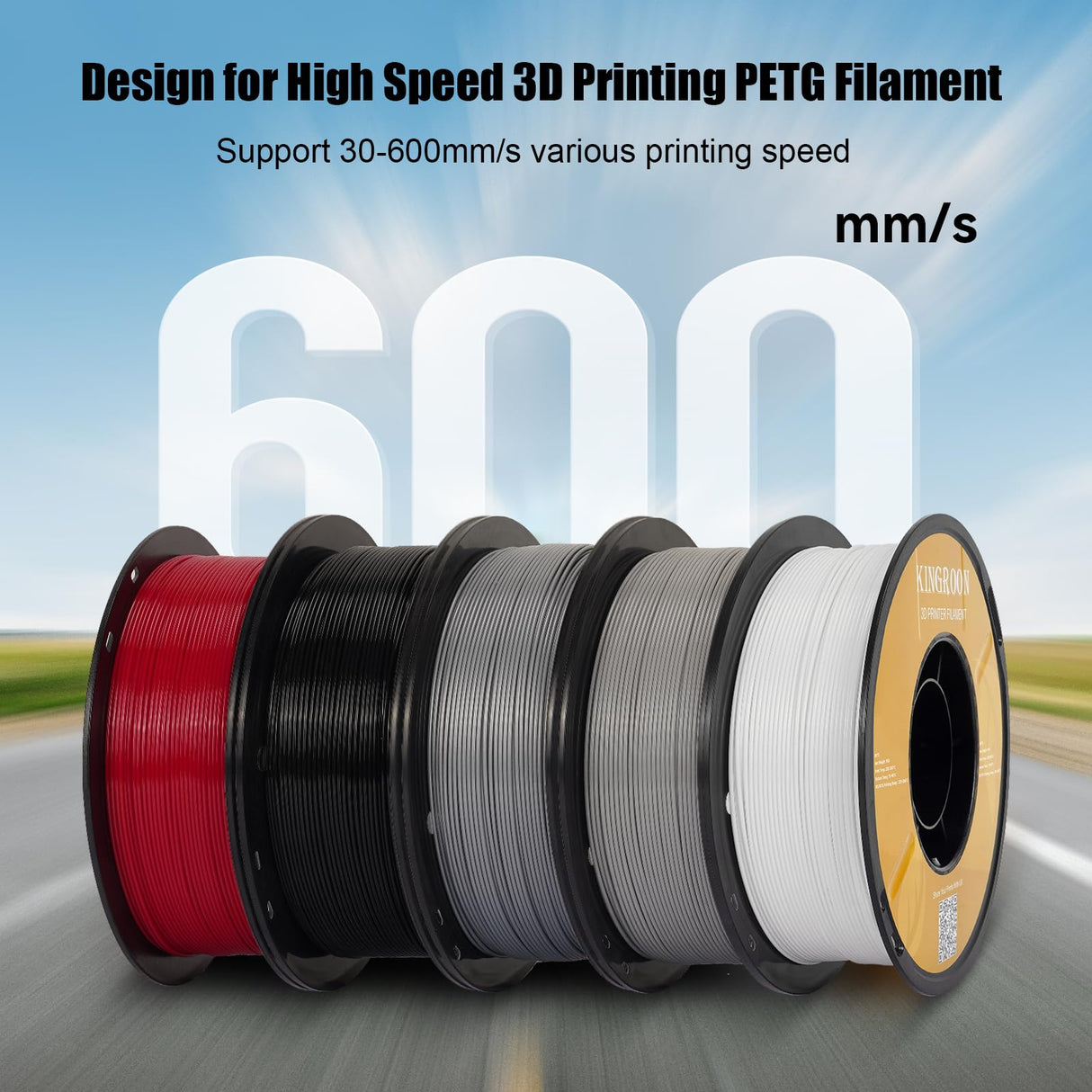 Kingroon High Speed PETG 3D Printer Filament 1.75mm, 3D Printer Rapid Filament for 30-600mm/s Hyper Printing Filament, Dimensional Accuracy +/- 0.03 mm, 10 kg Plastic Spool (22lbs(Mixed Colors) POJECITY