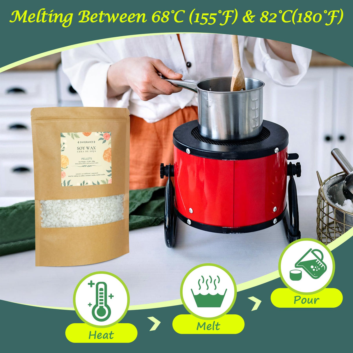 SWIGRANCE Soy Wax Pellets 5LBS / 2.27kg, Natural Soy Candle Wax Candle Making Supplies, for Making Pillars, Container and Molded Candles, Cire de SOJA SWIGRANCE