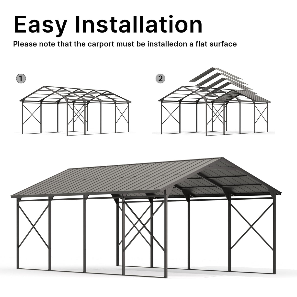 Gotland 12FT x 22FT Heavy Duty Metal Carport, Outdoor Garage Car Shelter with Reinforced Steel Frame, Galvanized Metal Roof, Weather-Resistant Canopy for Cars (Black) Gotland