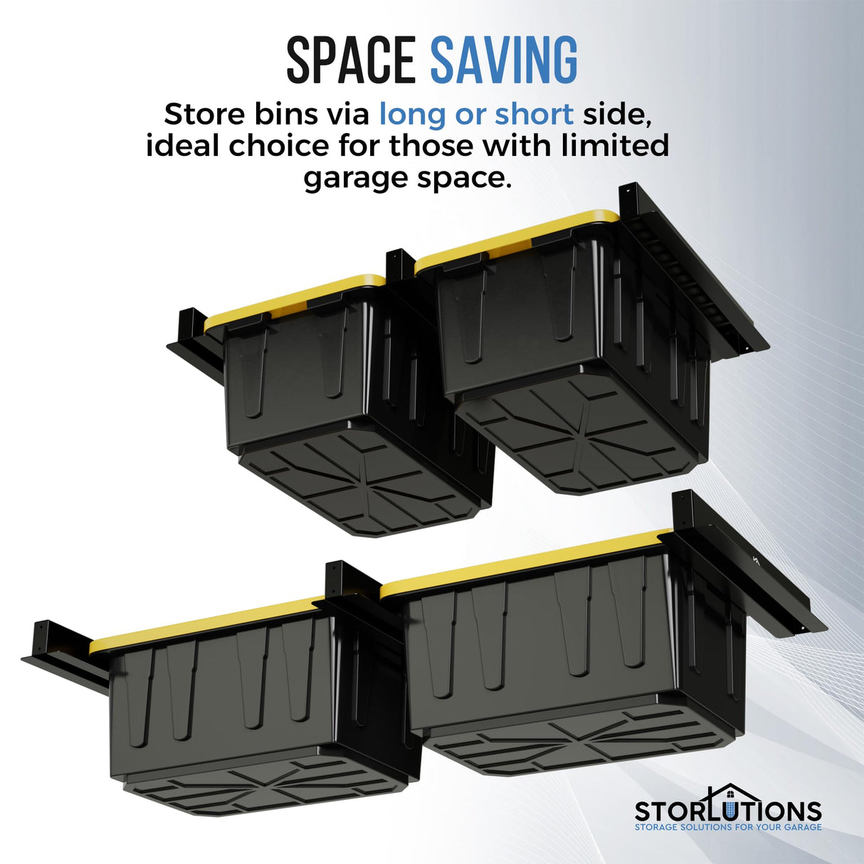 Storlutions Overhead Garage Storage Rack - For 16"-24" Stud Spacing Garage Racks -1.8mm Alloy Steel Garage Overhead Storage Racks - Garage Hanging Storage Rack Expandable to 5 Rows for Storage Bins Storlutions