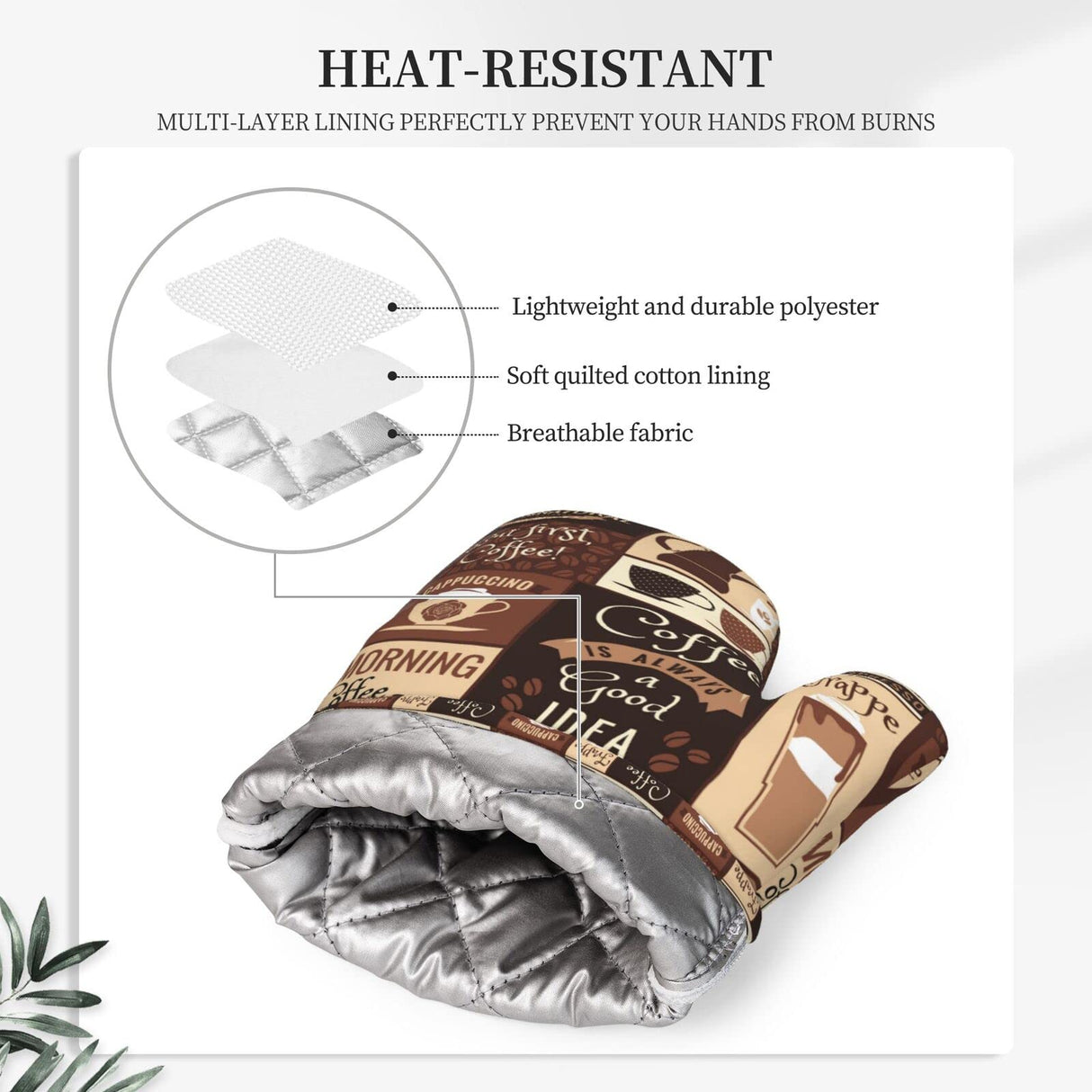 Oven Mitts Pot Holders Set Coffee Pattern Silicone Modern Art Kitchen Gloves Potholders Heat Resistant for Chef Baking Cooking Grilling BBQ 4 Pack Mitt SUPLUCHOM