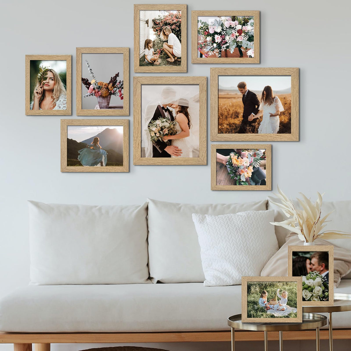 LUCKYLIFE Picture Frame Set 10-Pack, Gallery Wall Frame Collage with 8x10 5x7 4x6 Frames in Natural Woodgrain Finishes LUCKYLIFE