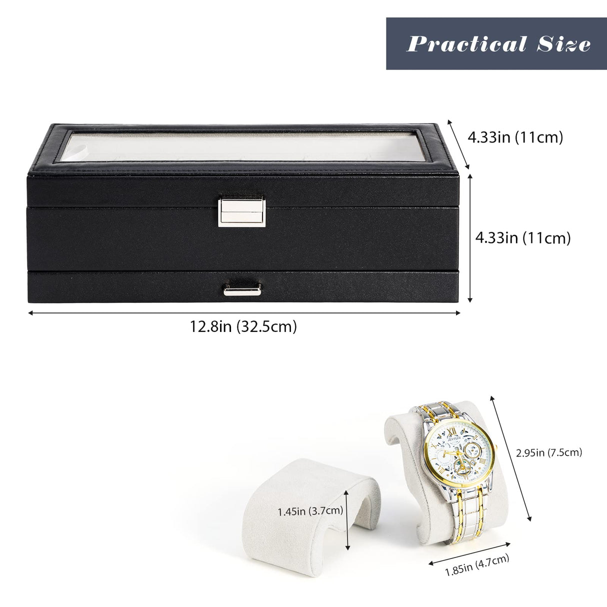 ProCase Watch Box for Men, 6 Slot Watch Display Case with Drawer, Mens Watch Case With Glass Lid, 2-Layer Jewelry and Watch Storage Watch Holder Organizer for Men Women -6 Slot, Black ProCase