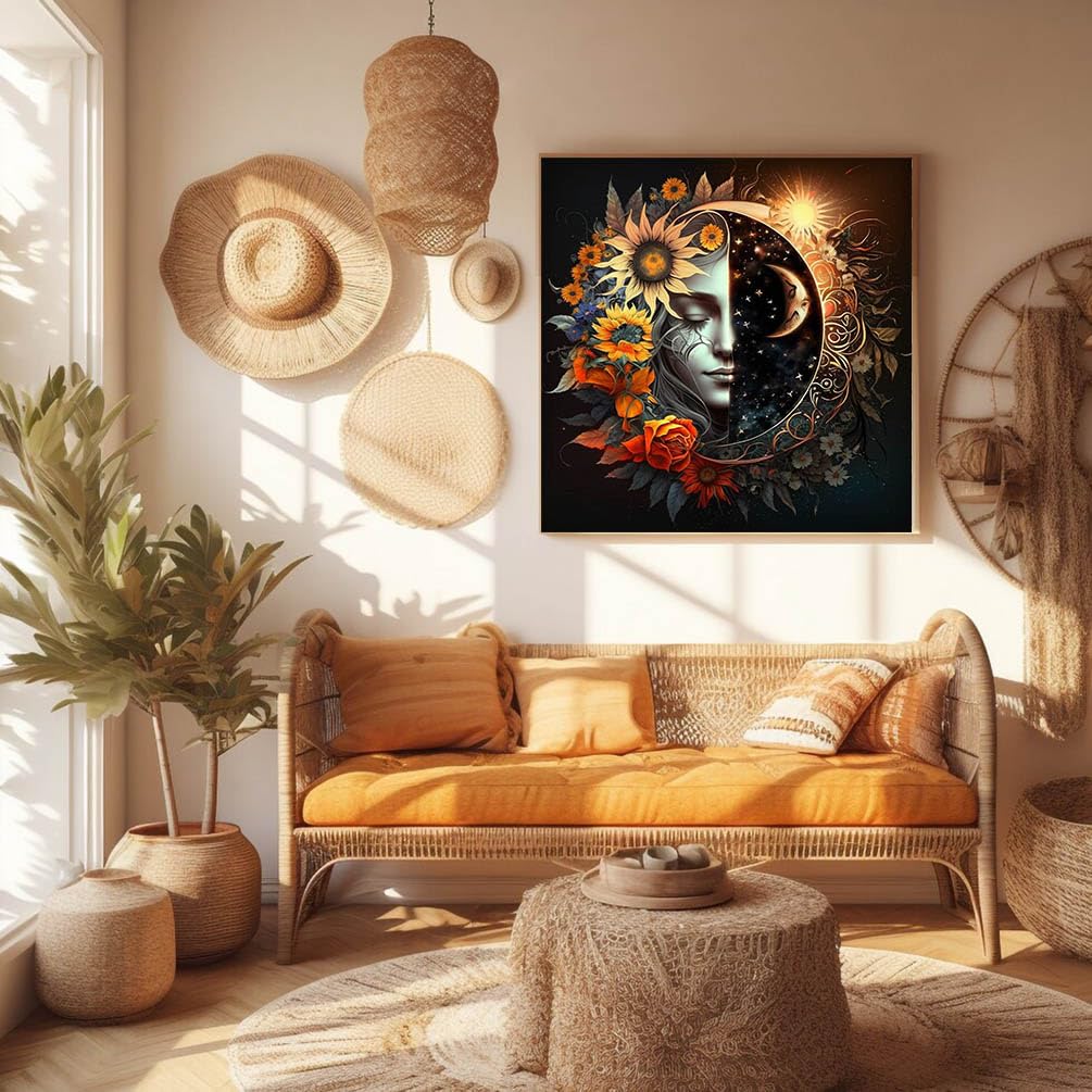 Sun and Moon Diamond Art Kits for Adults, Round Full Drill Diamond Painting Kits for Beginners Gem Art Painting Kits, DIY 5D Diamond Dots Painting with Diamond Arts and Crafts Wall Decor 14x14inch YSUNETER