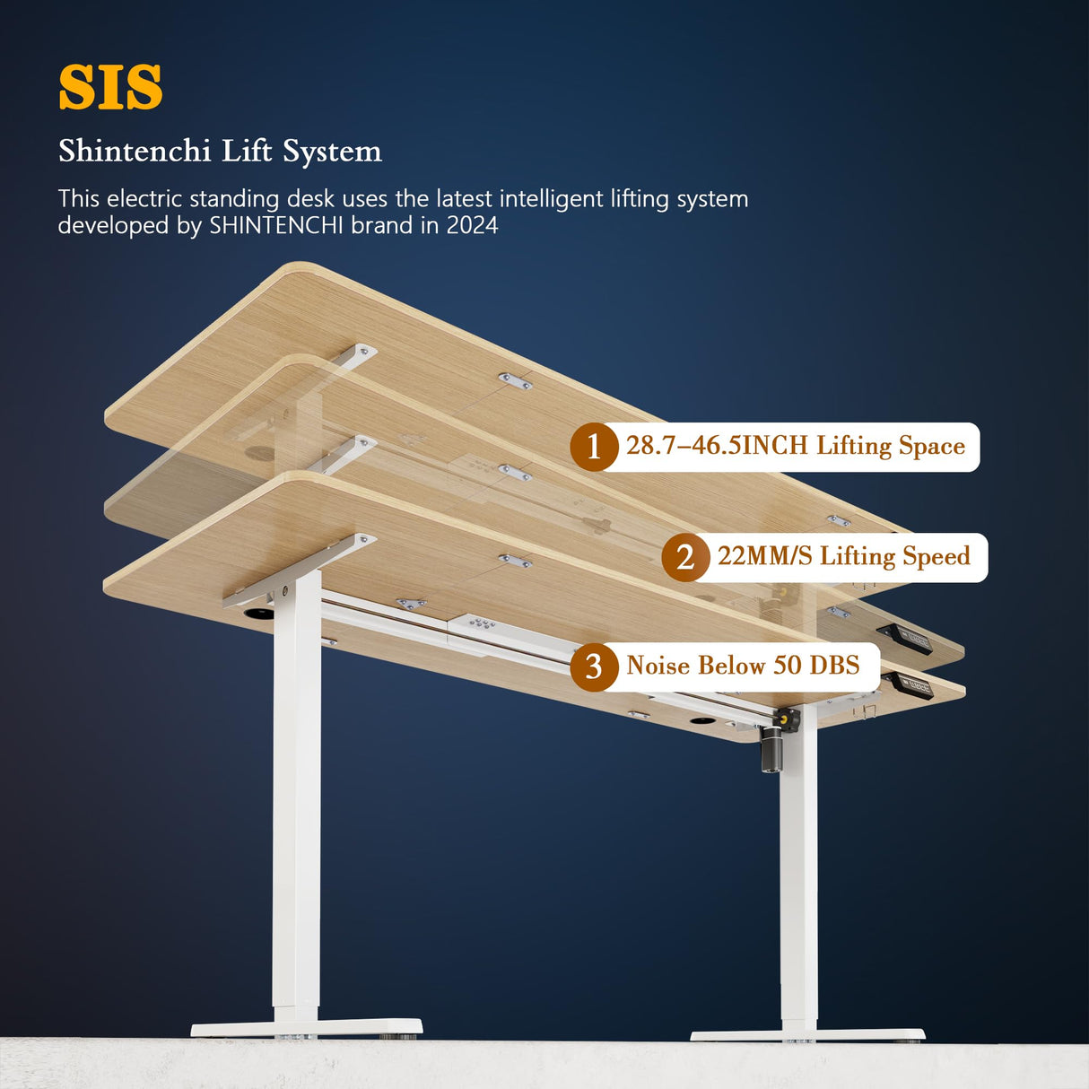 Shintenchi Standing Desk, 63x24 Inch Height Adjustable Electric Sit Stand up Desk, Ergonomic Rising Computer Table, Modern Lift Gaming Desk Workstation for Home Office, White Shintenchi