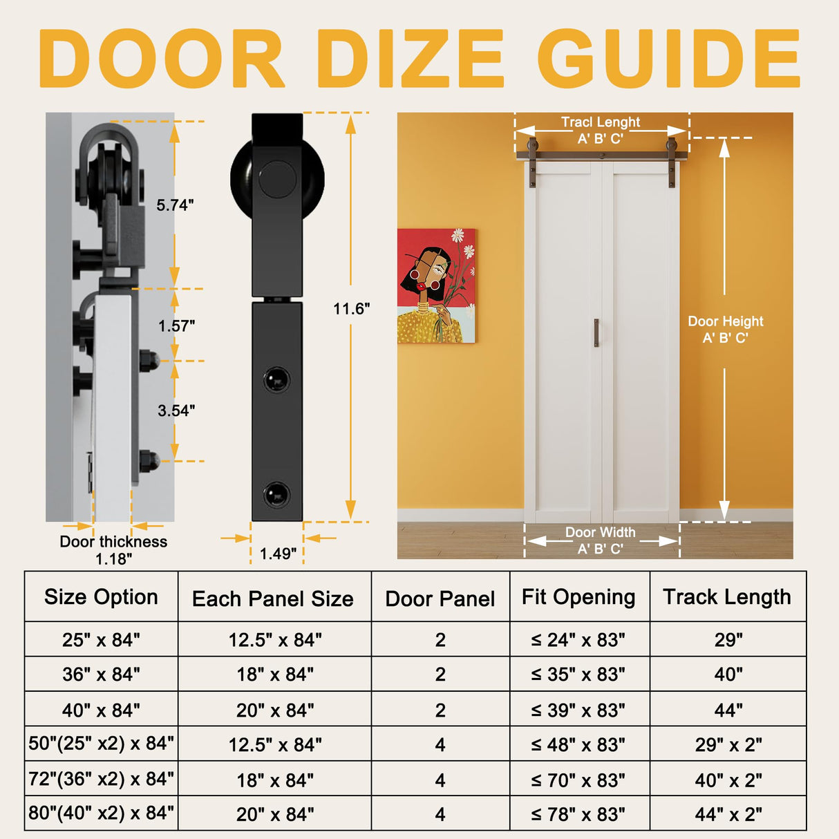 Bifold Barn Doors 40" (20" x 2) x 84" with Hardware Kit & Handle, MDF Panel Closet Pantry Door Interior Sliding Folding Door, Solid Wood Barn Door PVC Surface Easy Assembly, K-Shape JUJUBON