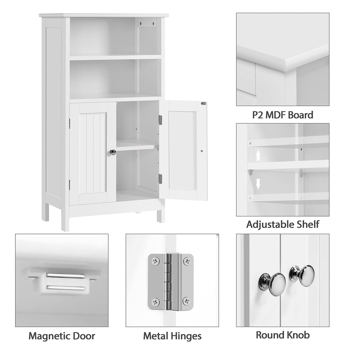 Yaheetech Bathroom Floor Cabinet, Free Standing Cabinet with Double Door and Adjustable Shelf, Side Tall Storage Organizer for Living Room/Kitchen/Hallway/Home Office, White Yaheetech