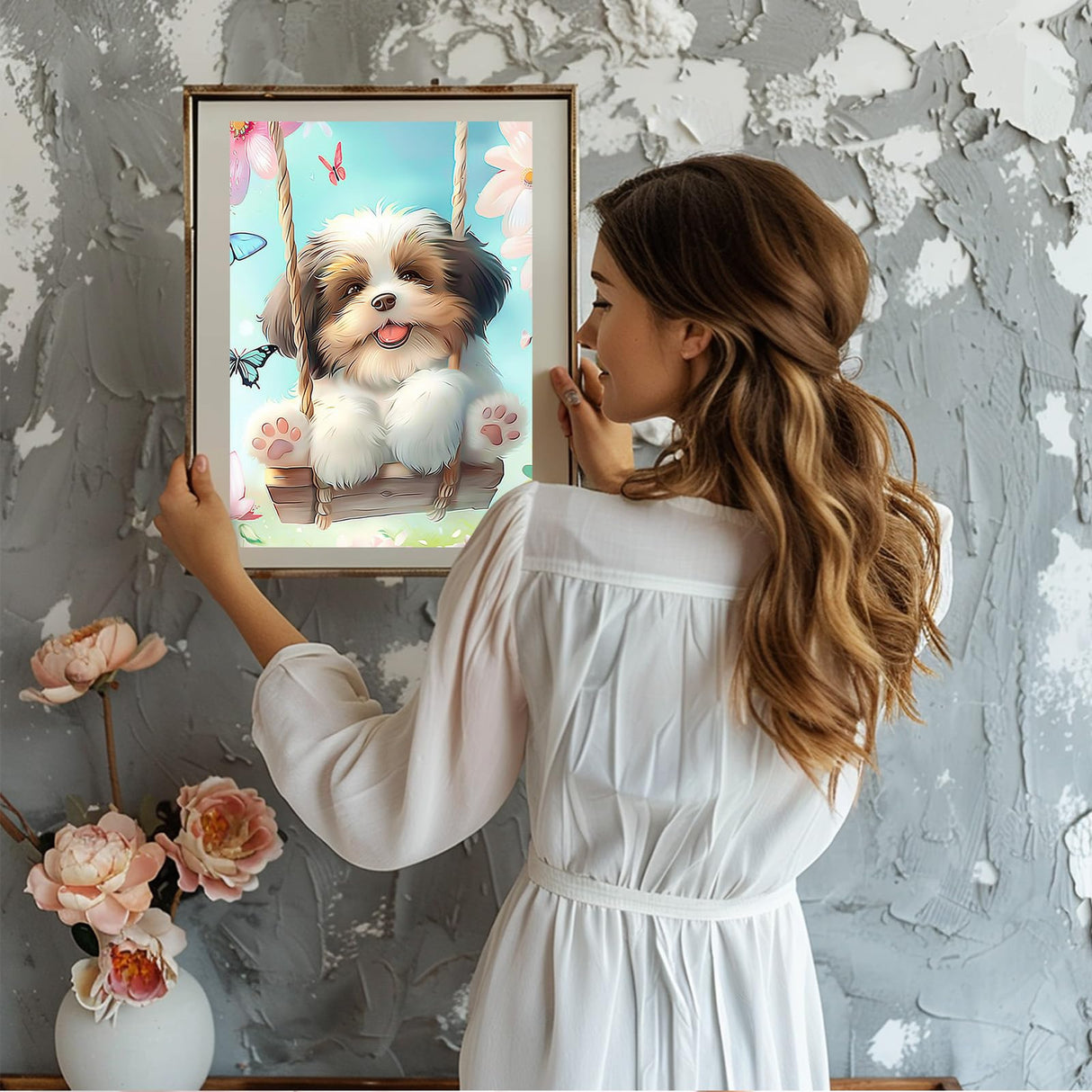 NAIMOER Puppy Diamond Painting Kits for Adults, DIY 5D Diamond Painting Dog Play on The Swing, Full Drill Diamond Art Kits Holiday Art Pictures Perfect for Home Wall Decor 30x40cm NAIMOER