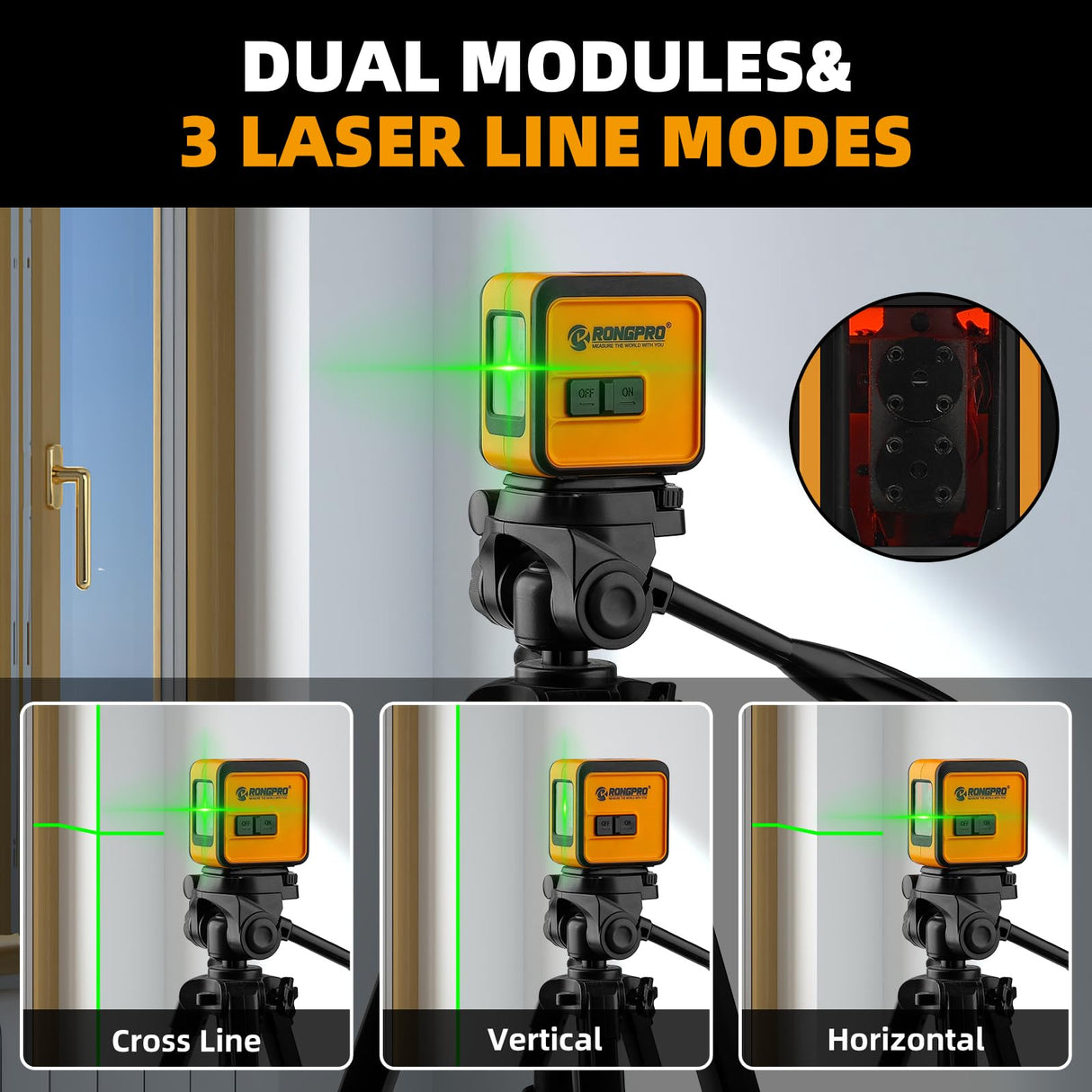 RONGPRO Laser Level Self Leveling - 98Ft/30M Dual Modules Green Cross Line Laser Leveler Tool for Indoor Outdoor Construction Picture Hanging Home Renovation RONGPRO