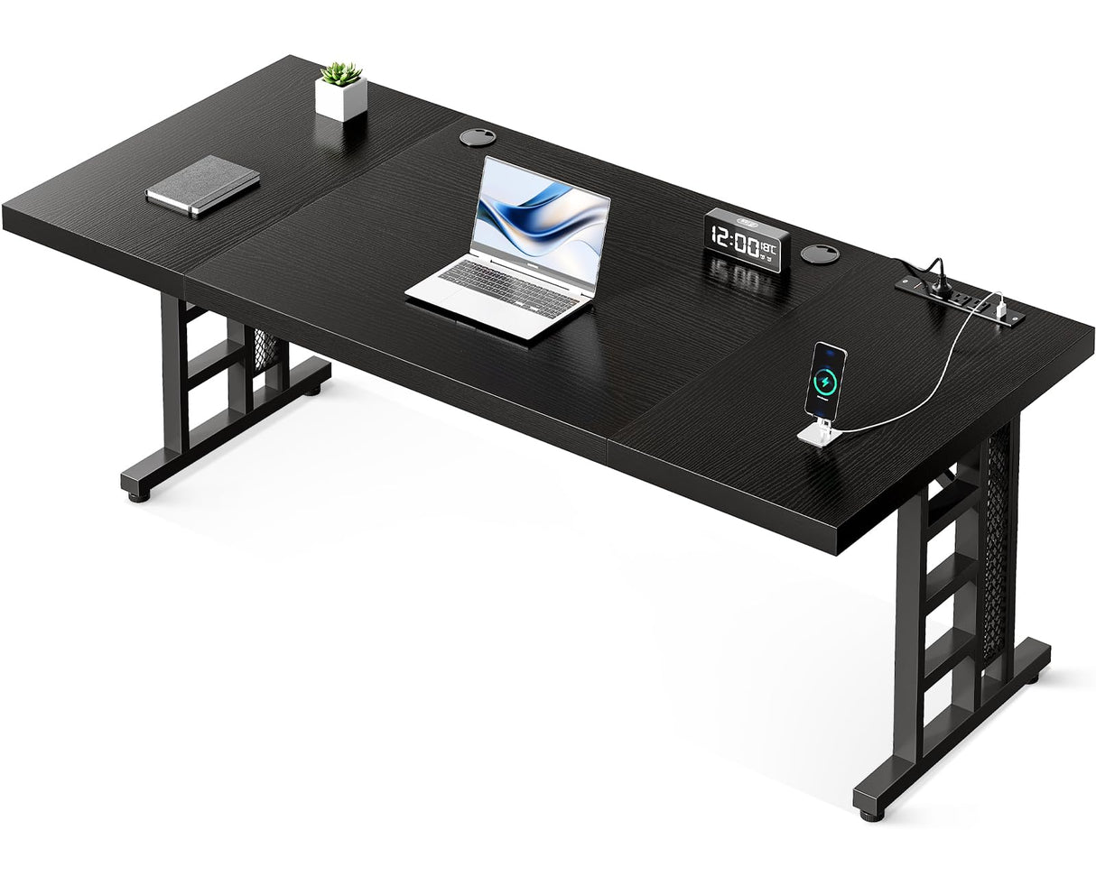 Coleshome 78 Inch Executive Desk with USB Ports, Large Computer Desk with Extra Thick, Long Mordern Office Desk, Workstation Business Furniture for Home Office, Black Coleshome