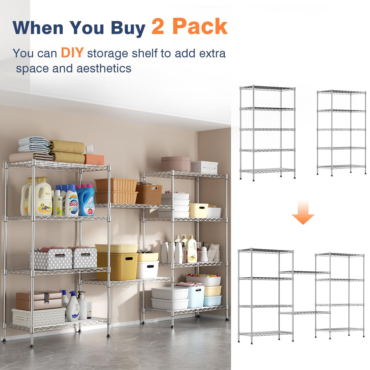 VANZBON 5-Tier Heavy Duty Metal Shelf,Chrome Wire Shelving Unit 35" Wx18 Dx71 H,Height Adjustable Storage Wire Shelves with Lockable Wheels for Garage,Kitchen,Office,Bathroom,Studio VANZBON