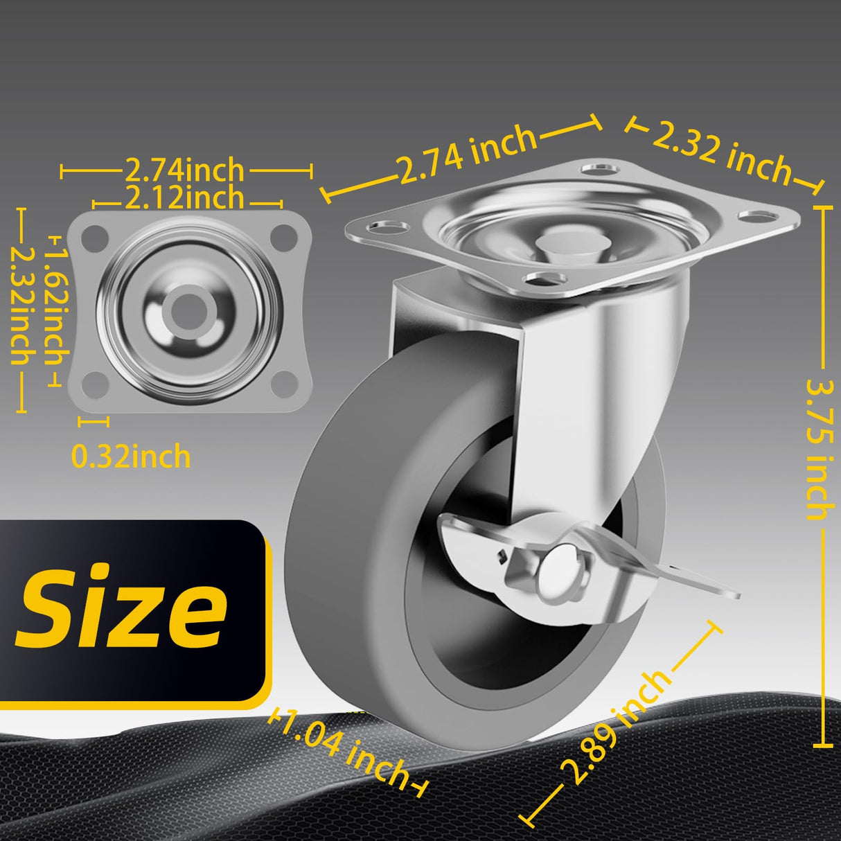 BOSGEOT 3 Inch Caster Wheels, Casters Set of 4, Heavy Duty Casters with Brake, Locking Casters with Rubber Wheels,Plate Swivel Casters Wheels for Furniture Cart and Workbench BOSGEOT