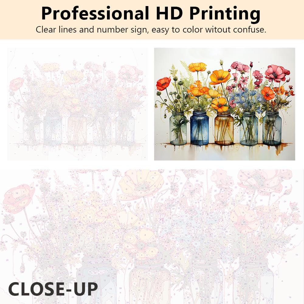 TUMOVO Adult Paint by Number Kits on Canvas, Wild Flowers Paint by Numbers, Simple Painting Paint by Numbers, Flowers Paint by Numbers Kit for Adults Beginner Oil Painting Kits Gift, 16 x20 Inch TUMOVO