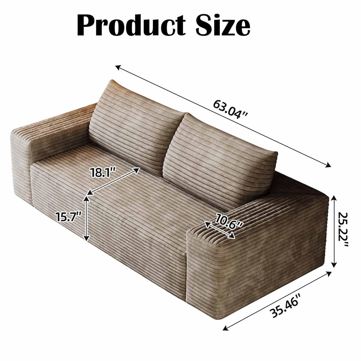 63" Corduroy Couch in a Box, Cloud Loveseat Sofa with 2 Cushions, Boneless Couches for Living Room Bedroom Small Space, Compressed, Deep Seat, Memory Foam, No Assembly (Camel, 63") Thctvous