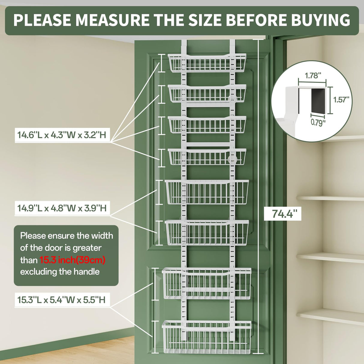 Eastherry Over The Door Organizer,8-Tier Over The Door Pantry Organizer with Adjustable Baskets,Metal Hanging Pantry Organizers and Storage for Kitchen, Back of Door Seasoning Rack (White) Eastherry