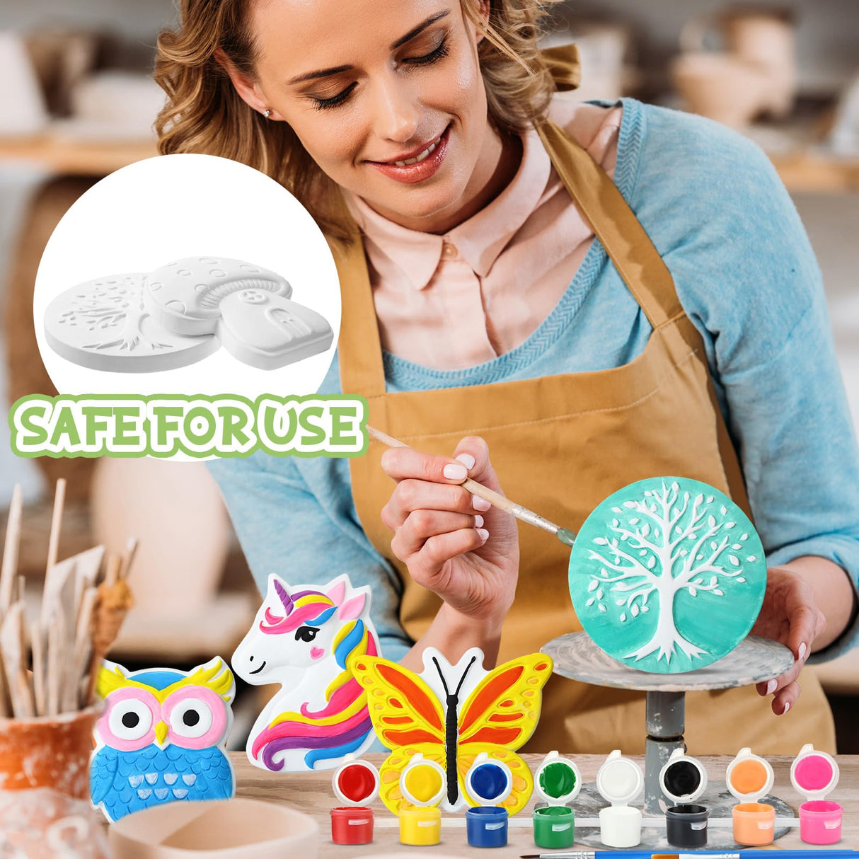 RoundFunny 10 Pack Summer Paint Your Own Stones for Adult Garden Stepping Stone Kit DIY Ceramic Butterfly Flower Turtle Ladybug Painting Craft Kits Painting Supplies Garden Outdoor Art Gifts RoundFunny