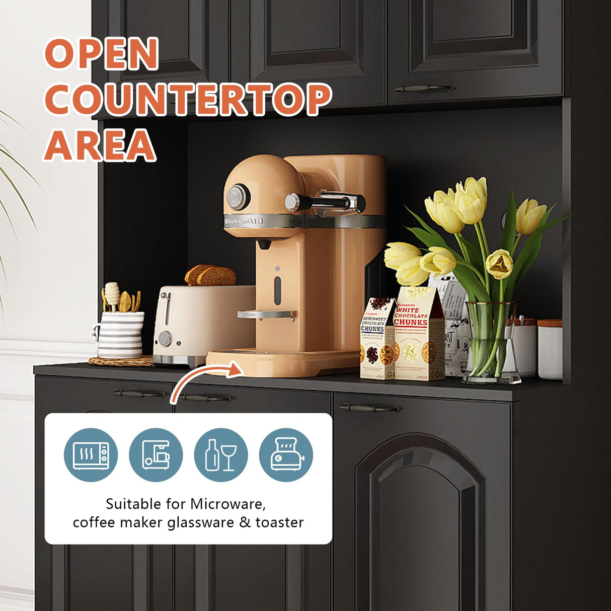 PHOYAL Kitchen Pantry, Kitchen Hutch Cabinet, Farmhouse Storage Cabinet Large Kitchen Pantry Storage Cabinet 71” Pantry Cabinet with 6 Doors and 1 Drawer for Kitchen Dining Room, Black PHOYAL