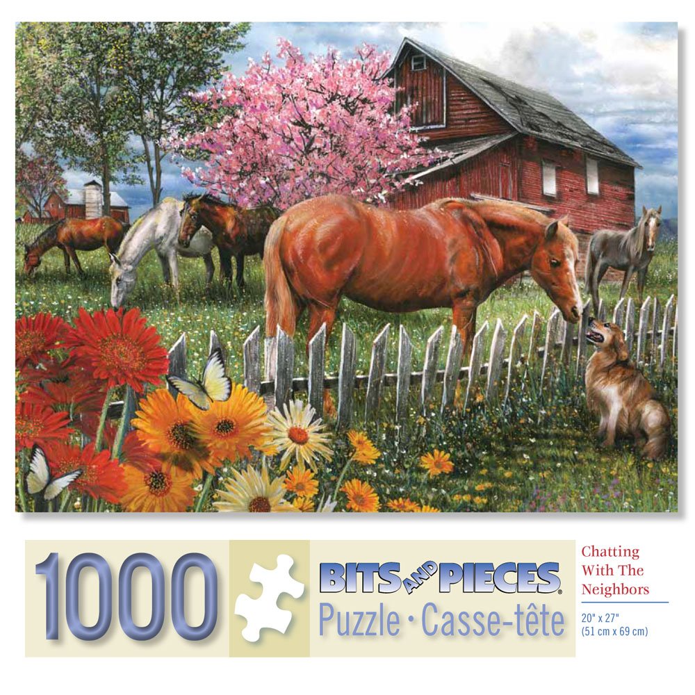 Bits and Pieces – 1000 Piece Jigsaw Puzzle for Adults – Chatting with The Neighbors, Horse and Dog - by Artist Thomas Wood, Completed Puzzle Size: 20" x 27" Bits and Pieces