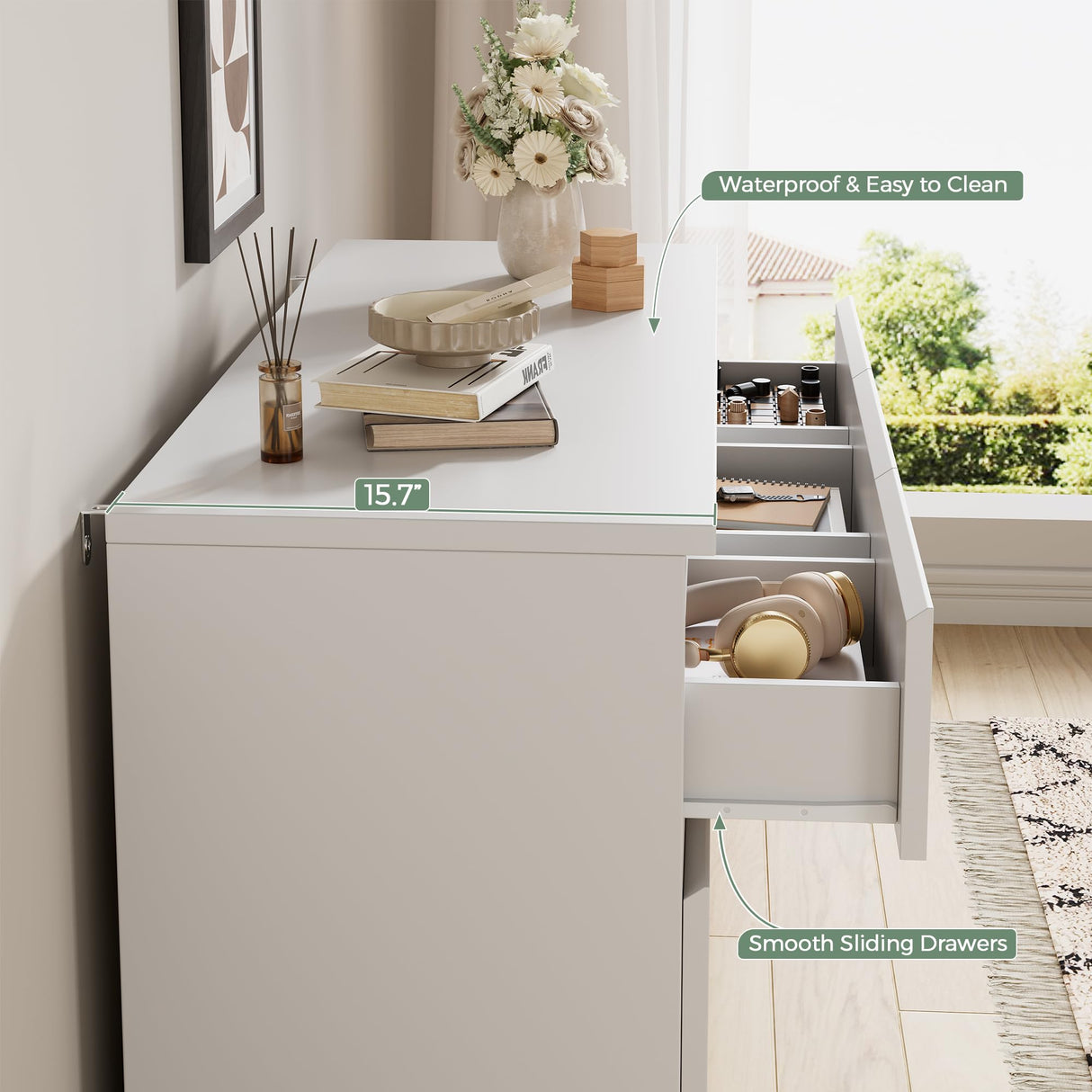 Jocoevol Modern White 7 Drawer Dresser for Bedroom, Simply Chest of Drawers, Wood Storage Dresser with Deep Drawers for Living Room Hallway Entryway, White Jocoevol