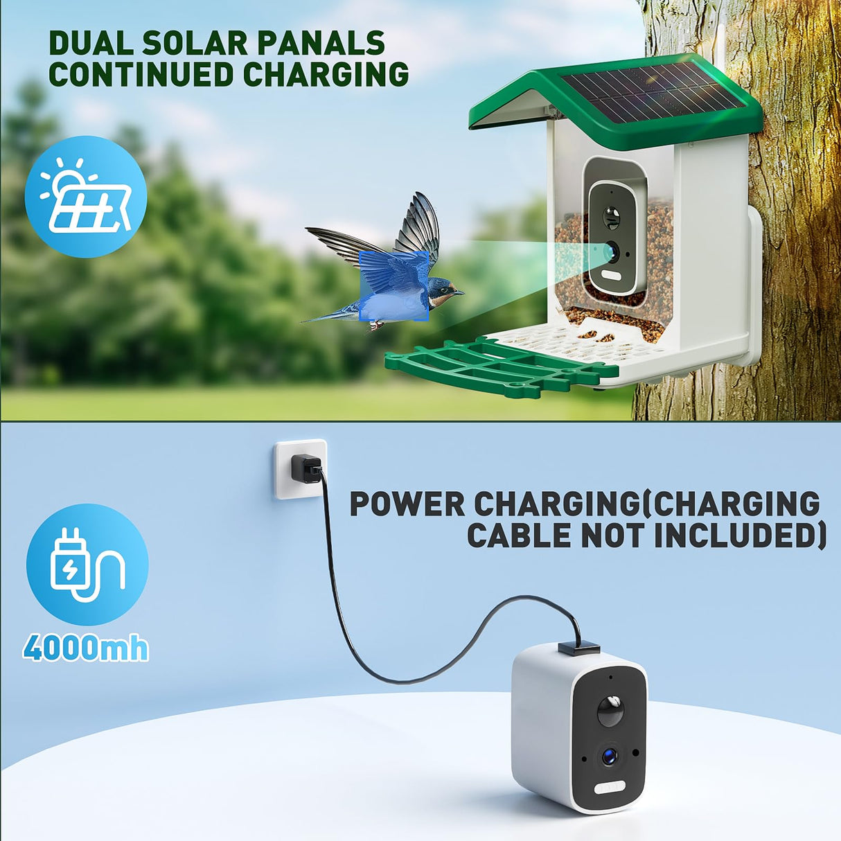 Smart Bird Feeder with Camera Solar Powered, 2.5K HD AI Identify Species, Smart Bird House with Cam, Auto Capture Animal Videos, Instant Notifications, Gift for Animal Lovers and Mom Dad Bsemax