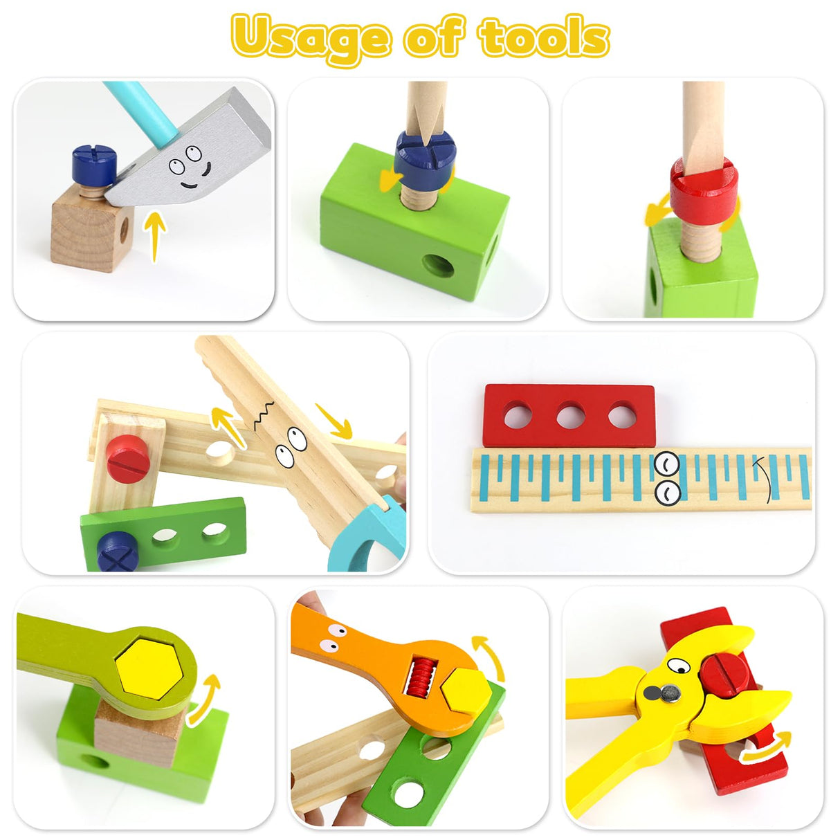 TONZE Kids Tool Set Wooden Toddler Tools Montessori Toys for 3 4 Year Olds, 34 PCS Educational STEM Construction Toys Pretend Play Toddler Tool Set Birthday Gift for Age 3-4 Boys & Girls TONZE