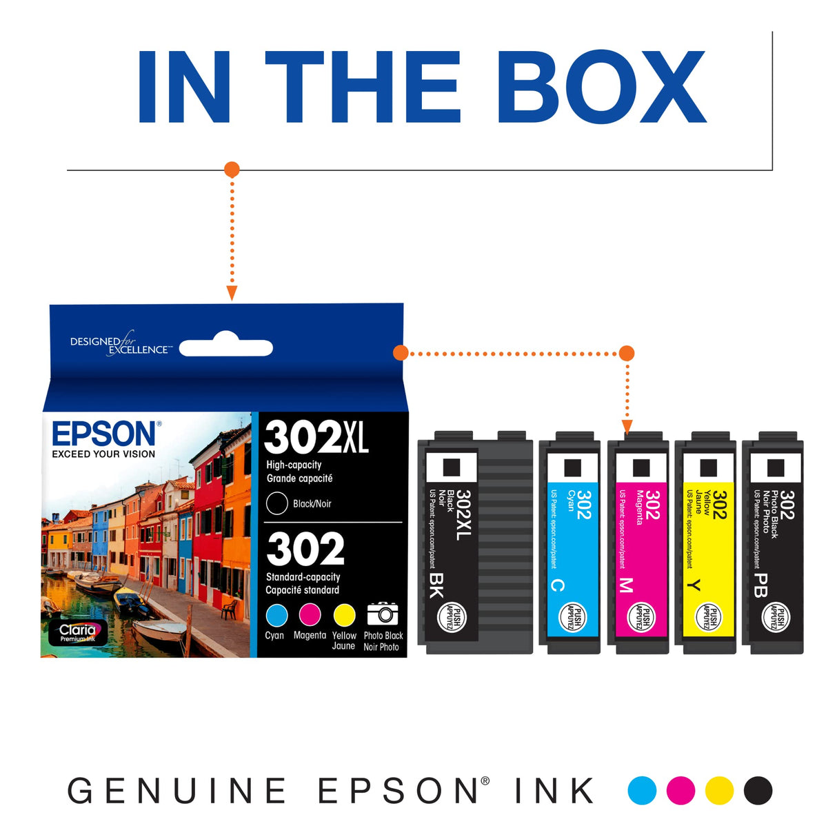 EPSON 302 Claria Premium Ink High Capacity Black & Standard Color Cartridge Combo Pack (T302XL-BCS) Works with Expression Premium XP-6000, XP-6100 Epson