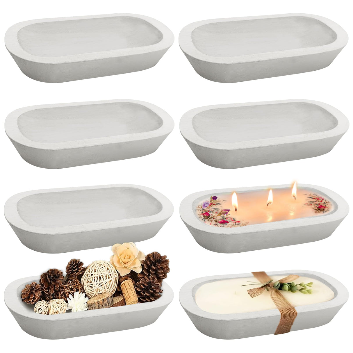 Royxen 8 Pack Wood Dough Bowl, Wooden Dough Bowls Paulownia, Rustic Bowl Vintage, Bowls for Candle (White, 9.5" x 5.5") Royxen