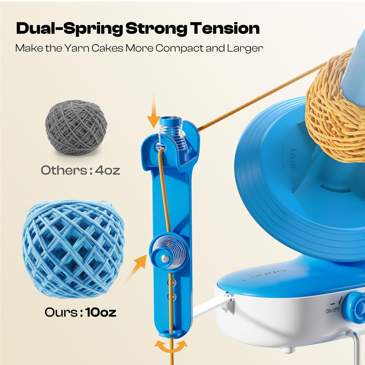 Caydo Electric Yarn Winder Pro, 10oz Large Automatic Ball Winder for Crocheting, Dual-Spring Strong Tension Stepless Speed Yarn Cake Roller Spinner, Ideal Present for Crochet Lovers(Blue) Caydo