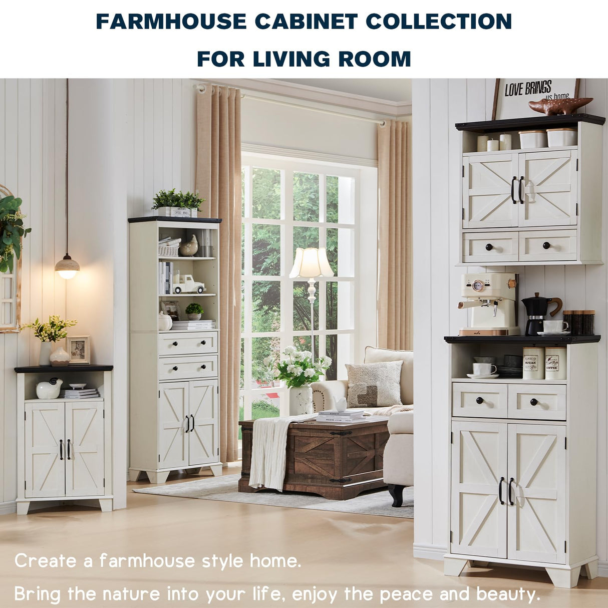 ACCOHOHO Corner Bathroom Cabinet, Farmhouse Small Corner Cabinet with Barn Door & Adjustable Shelf, Corner Kitchen Cabinet, Storage Cabinet for Bathroom, Kitchen, Living Room, Off White ACCOHOHO